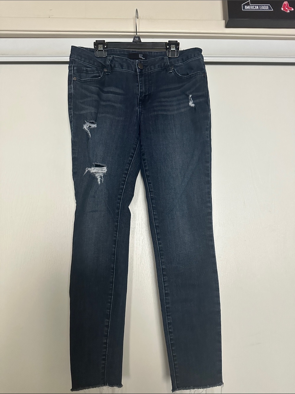 1822 Denim Dark Indigo Distressed Skinny Jeans